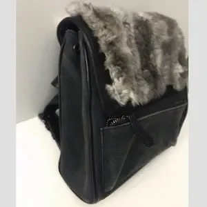 Adrienne Landau Leather, Canvas and Fur gray  Backpack NWT ADRIENNE LANDAU GRAY Genuine Fox Fur Trim SHAWL CAPE  main image 3